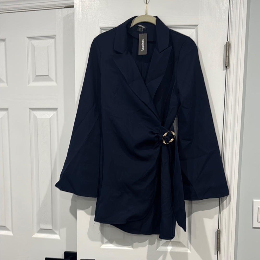 Boohoo Navy Long Sleeve Dress